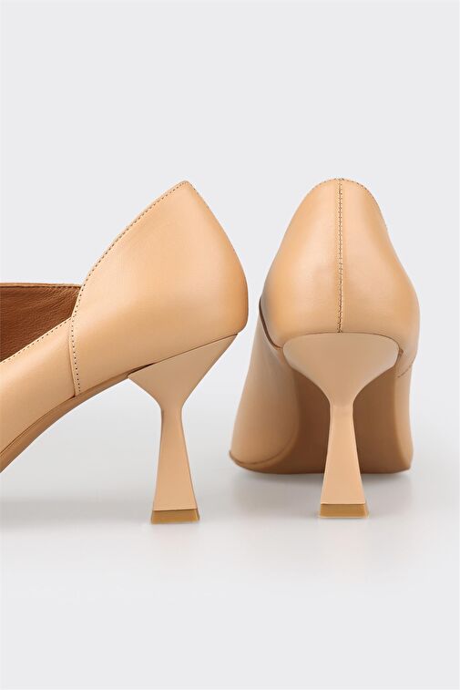 Elle Bej Kadın Deri Topuklu Ayakkabı YAMMU - Görsel 5