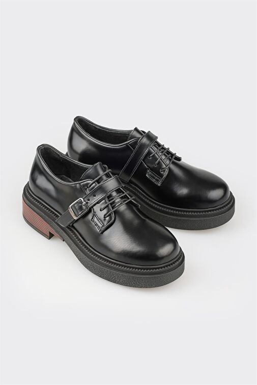 Siyah Deri Kadın Günlük Ayakkabı - Görsel 3