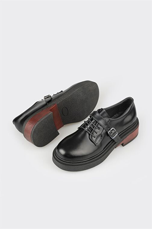 Siyah Deri Kadın Günlük Ayakkabı - Görsel 4