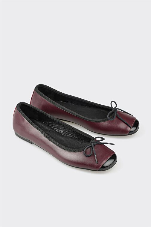 Elle Elle Bordo Deri Kadın Günlük Ayakkabı Babet | Boyner Bordo - 3. görsel