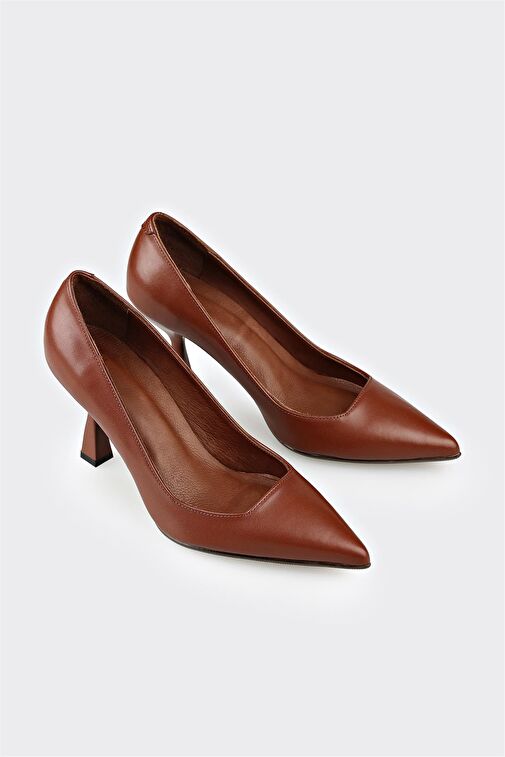 Kahve Deri Kadın Stiletto - Görsel 3
