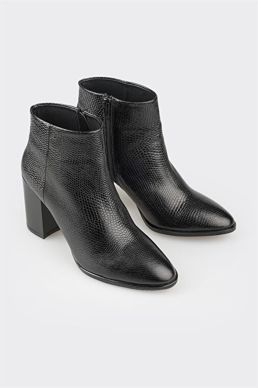 Siyah Deri Kadın Klasik Bot - Görsel 3