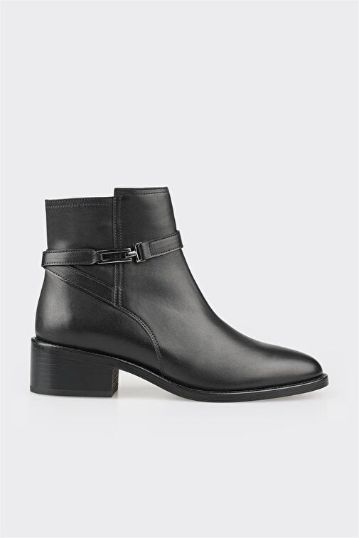 Siyah Deri Kadın Klasik Bot - Görsel 2