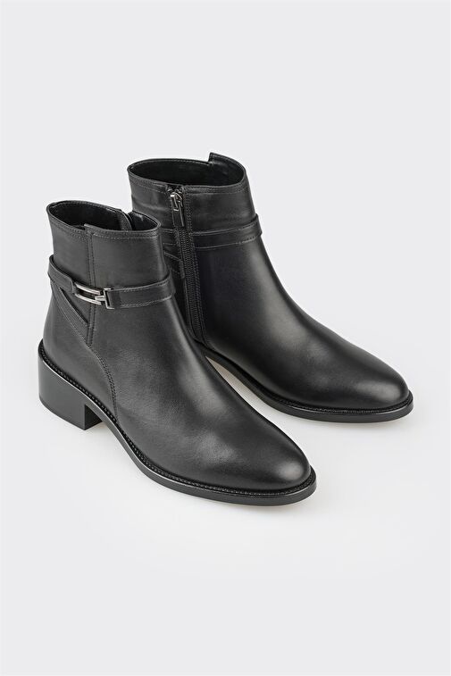 Siyah Deri Kadın Klasik Bot - Görsel 3
