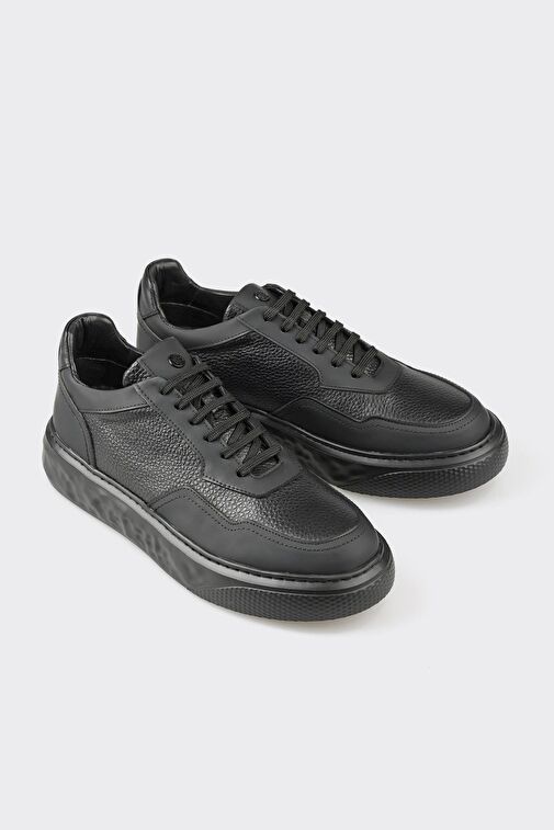 Elle Siyah Erkek Deri Sneaker PANDO - Görsel 3