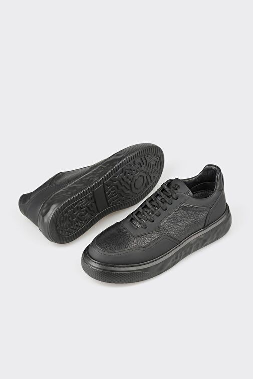 Elle Siyah Erkek Deri Sneaker PANDO - Görsel 4