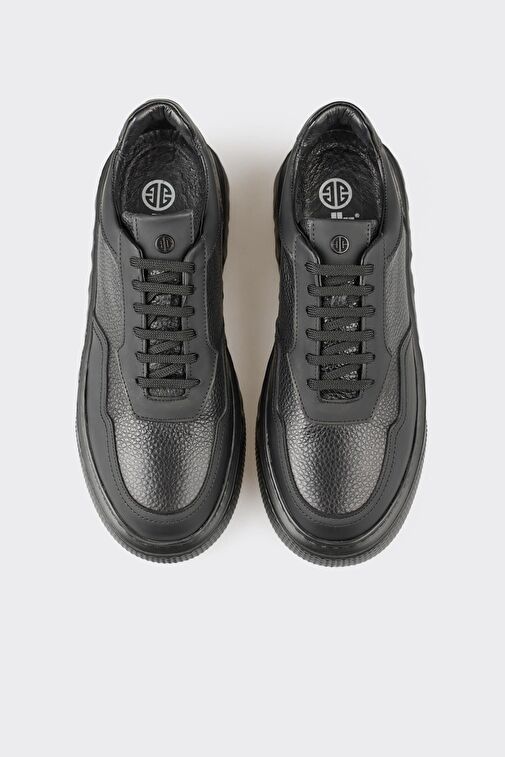 Elle Siyah Erkek Deri Sneaker PANDO - Görsel 5