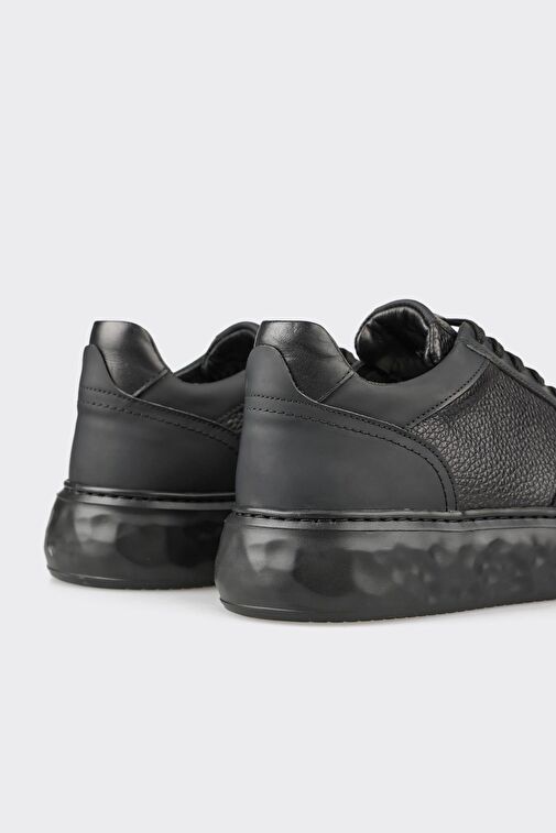 Elle Siyah Erkek Deri Sneaker PANDO - Görsel 6