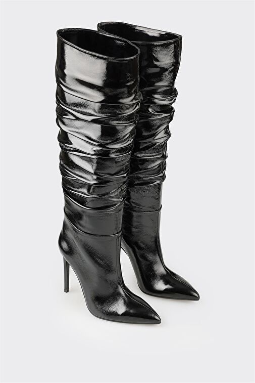 Elle Elle Siyah Deri Kadın Topuklu Çizme Bot | Boyner Siyah - 3. görsel