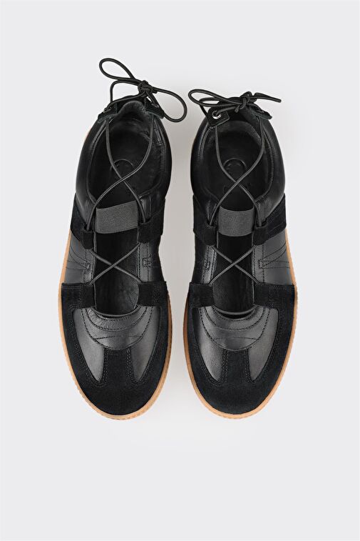 Siyah Deri Kadın Spor Ayakkabı - Görsel 5