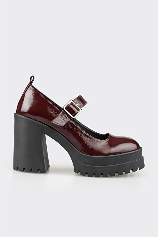 Bordo Deri Kadın Yüksek Topuk Ayakkabı - Görsel 2