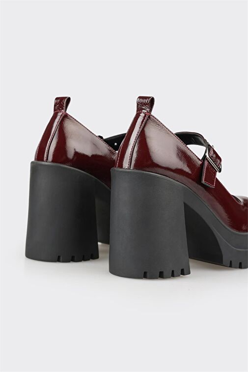 Bordo Deri Kadın Yüksek Topuk Ayakkabı - Görsel 4