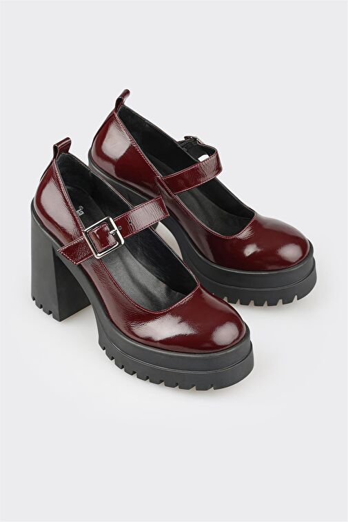 Bordo Deri Kadın Yüksek Topuk Ayakkabı - Görsel 5