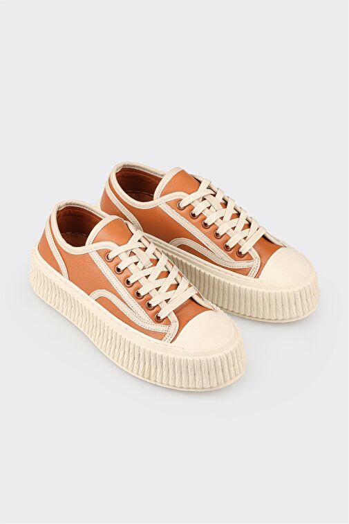 Taba Deri Kadın Spor Ayakkabı - Görsel 3