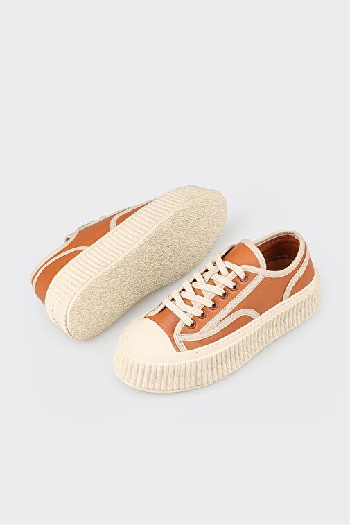 Taba Deri Kadın Spor Ayakkabı - Görsel 4