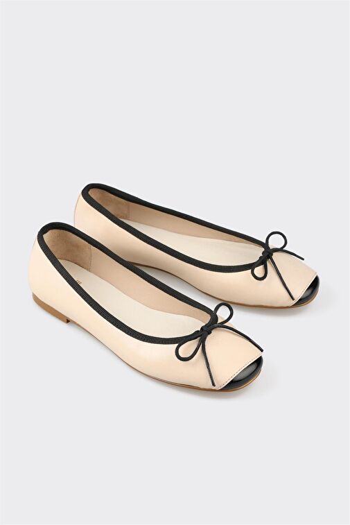 Ekru Deri Kadın Günlük Ayakkabı - Görsel 3