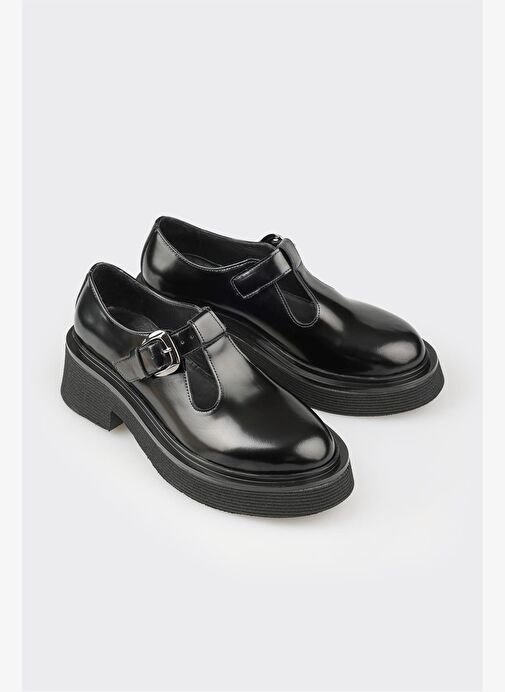 Elle Siyah Kadın Deri Günlük Ayakkabı WAPEL - Görsel 5