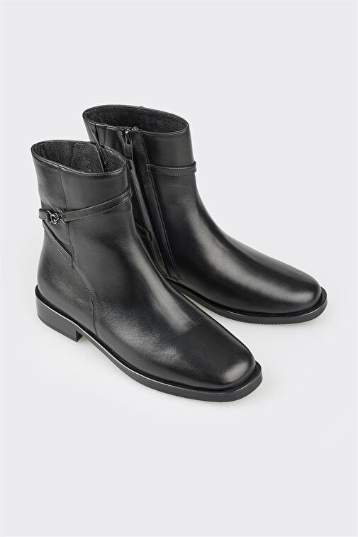 Siyah Deri Kadın Klasik Bot - Görsel 3