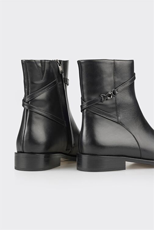 Siyah Deri Kadın Klasik Bot - Görsel 5