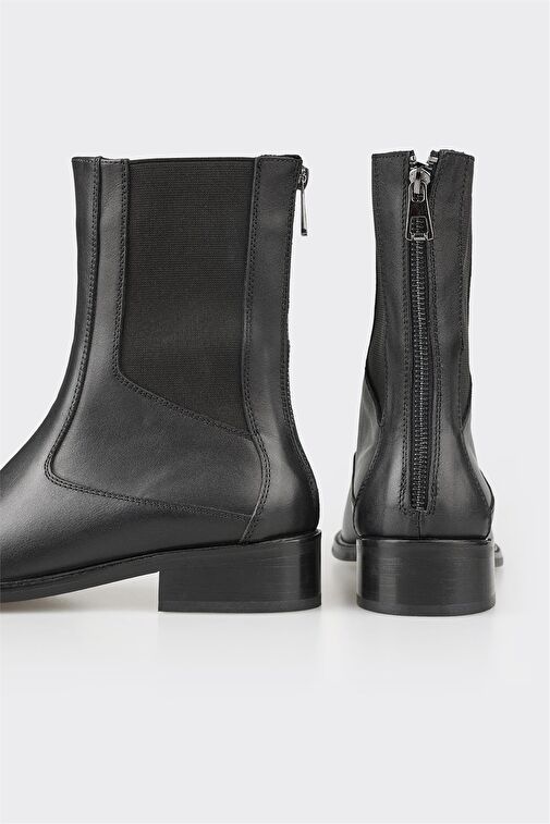 Siyah Deri Kadın Klasik Bot - Görsel 5