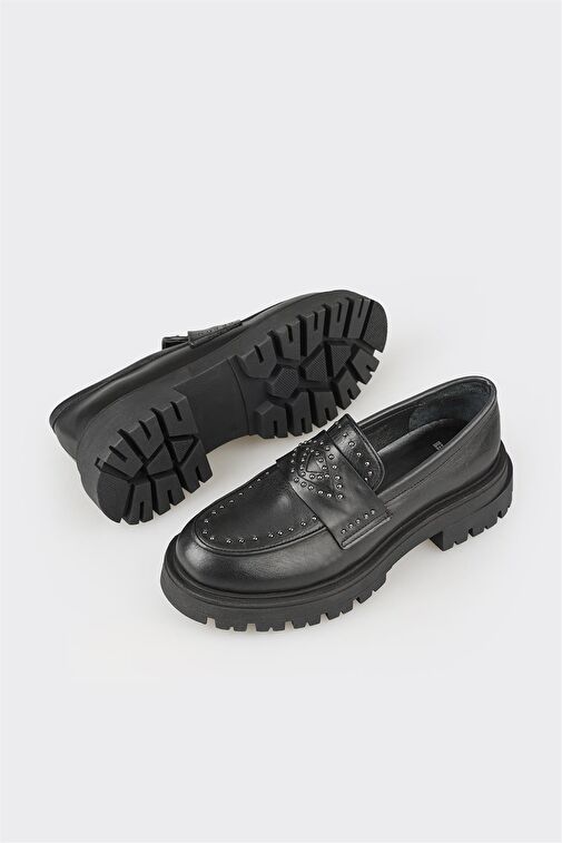 Elle Siyah Kadın Deri Günlük Ayakkabı COROJO - Görsel 4