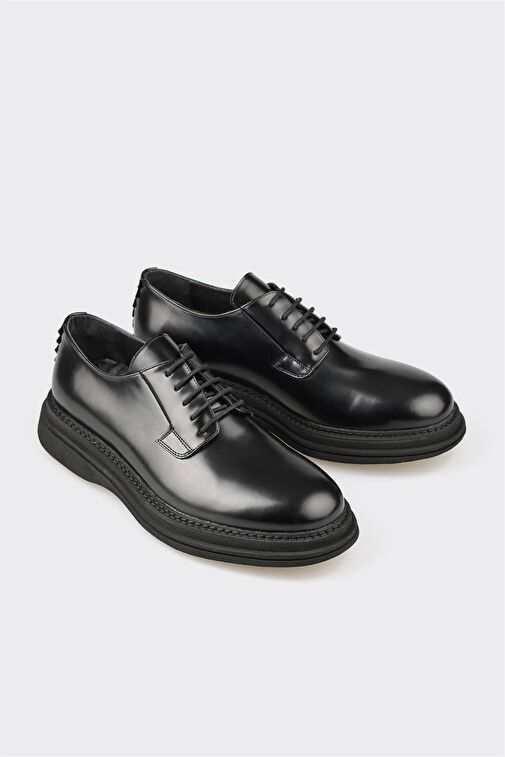 Elle Siyah Erkek Deri Klasik Ayakkabı OMATI - Görsel 3