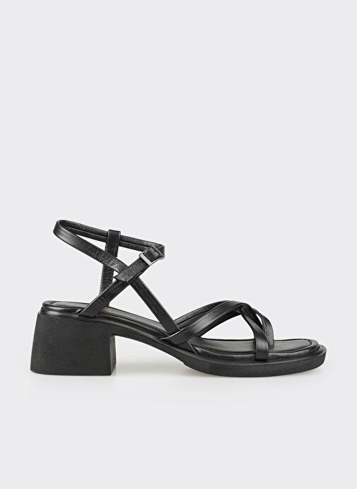 Siyah Deri Kadın Topuklu Sandalet - Görsel 2