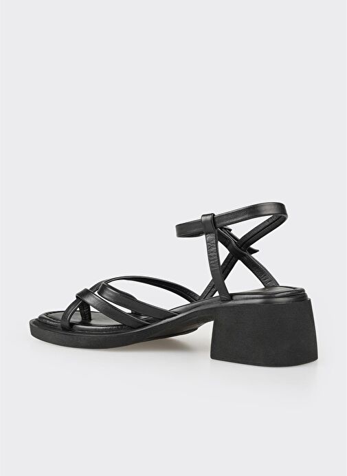 Siyah Deri Kadın Topuklu Sandalet - Görsel 4
