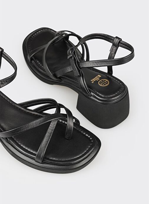 Siyah Deri Kadın Topuklu Sandalet - Görsel 5