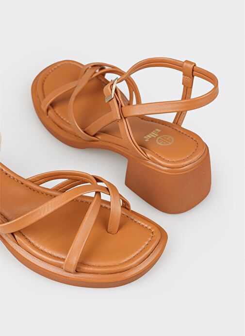 Taba Deri Kadın Topuklu Sandalet - Görsel 5