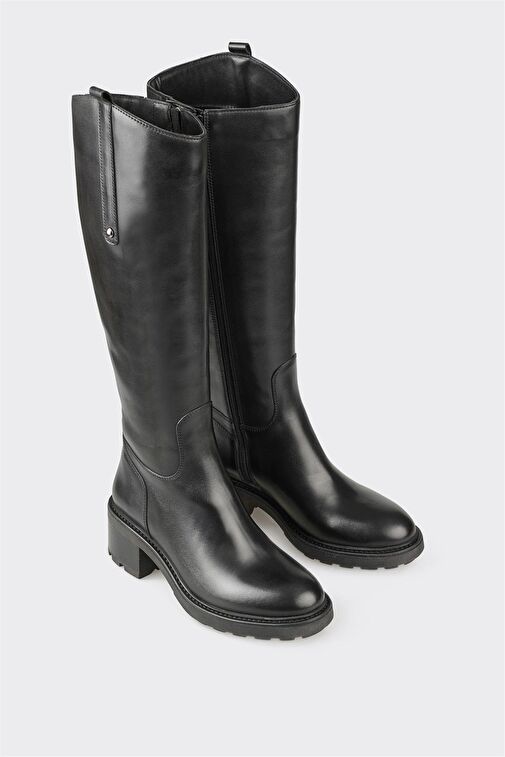 Siyah Deri Kadın Topuklu Çizme - Görsel 3