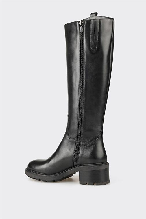 Siyah Deri Kadın Topuklu Çizme - Görsel 4