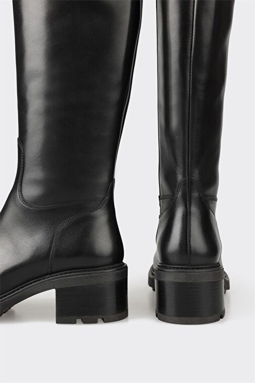 Siyah Deri Kadın Topuklu Çizme - Görsel 5
