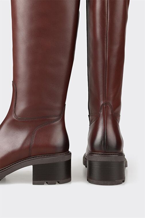 Kahve Deri Kadın Topuklu Çizme - Görsel 5