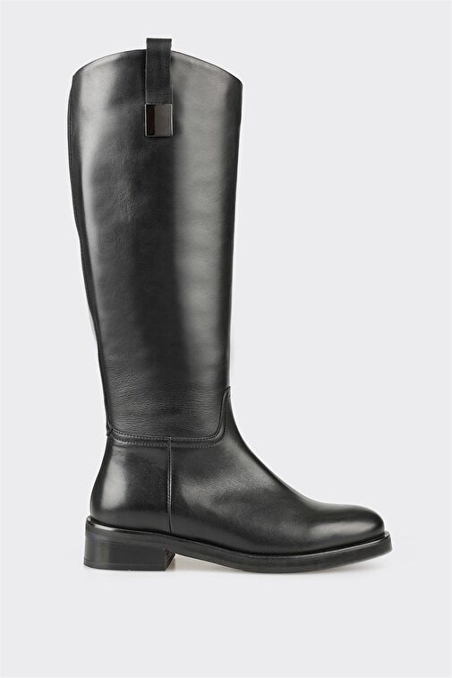 Siyah Deri Kadın Düz Çizme - Görsel 2