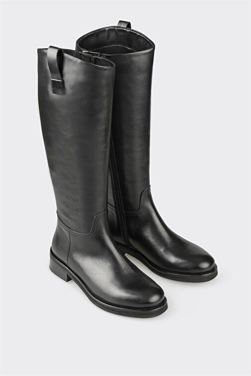 Siyah Deri Kadın Düz Çizme - Görsel 3