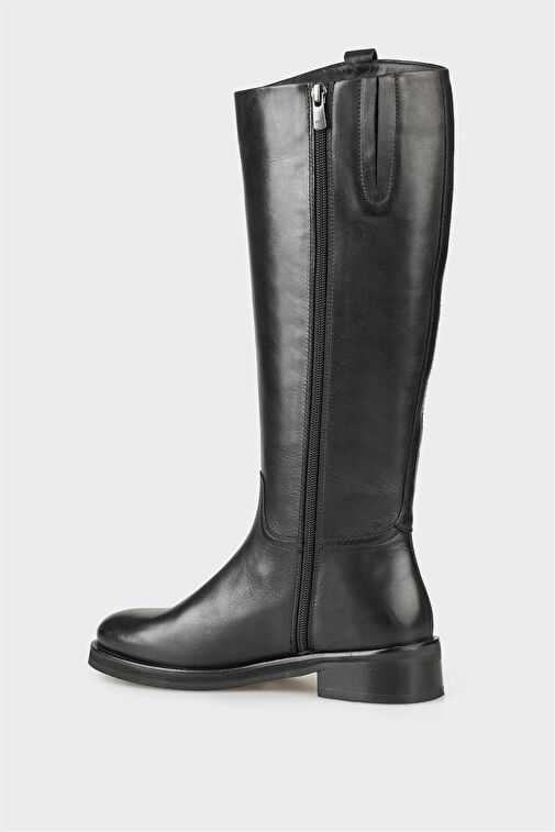 Siyah Deri Kadın Düz Çizme - Görsel 4