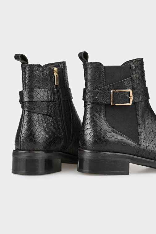 Siyah Deri Kadın Klasik Bot - Görsel 5