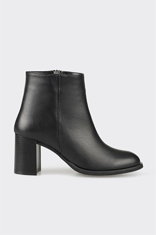Siyah Deri Kadın Klasik Yüksek Topuk Bot - Görsel 2