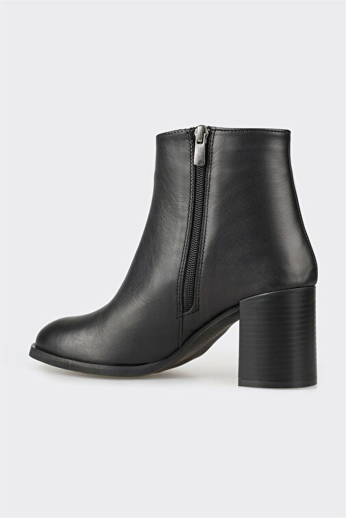 Siyah Deri Kadın Klasik Yüksek Topuk Bot - Görsel 3