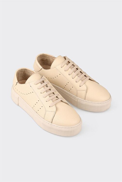 Bej Deri Kadın Spor Ayakkabı - Görsel 3