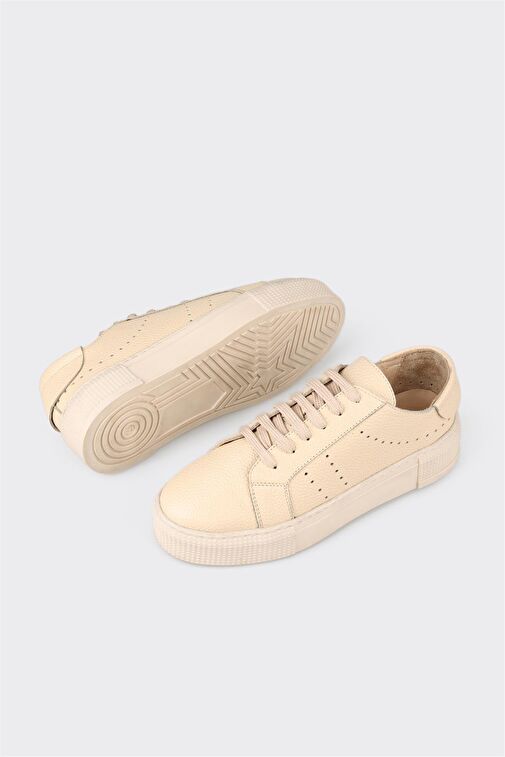 Bej Deri Kadın Spor Ayakkabı - Görsel 4