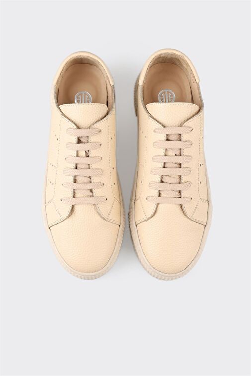 Bej Deri Kadın Spor Ayakkabı - Görsel 5