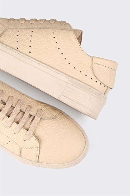 Bej Deri Kadın Spor Ayakkabı - Görsel 6