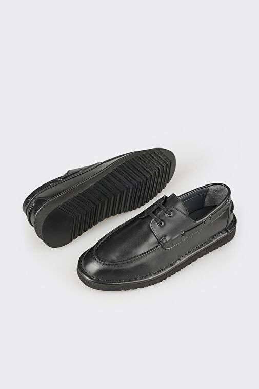 Siyah Deri Erkek Günlük Ayakkabı - Görsel 4