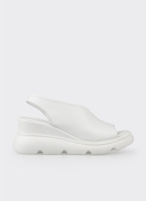 Beyaz Deri Kadın Dolgu Topuklu Sandalet - Görsel 2
