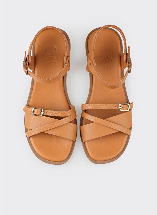 Taba Deri Kadın Düz Sandalet - Görsel 5