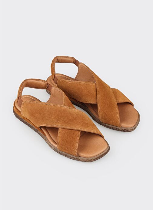 Taba Deri Kadın Düz Sandalet - Görsel 3