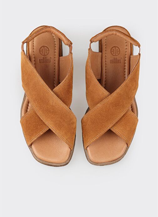 Taba Deri Kadın Düz Sandalet - Görsel 5