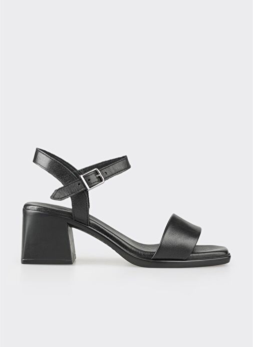 Siyah Deri Kadın Topuklu Sandalet - Görsel 2